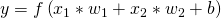  y=f\left(x_{1} * w_{1}+x_{2} * w_{2}+b\right) 